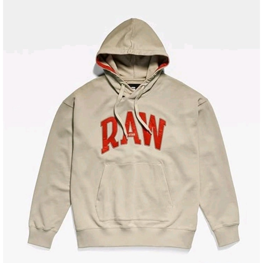 G STAR RAW University Oversized Hoodie Sweatshirt Beige Red Color Men’s Size SM